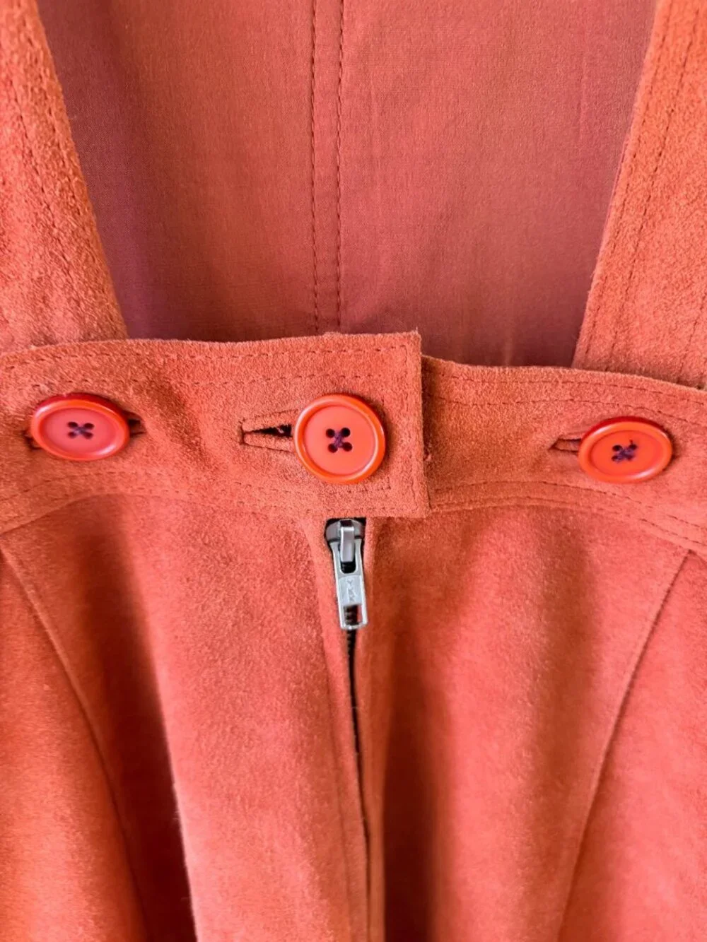 Free People Womens Midi Apron Dress Size 10 Burnt Orange Suede Bib Lined Retro